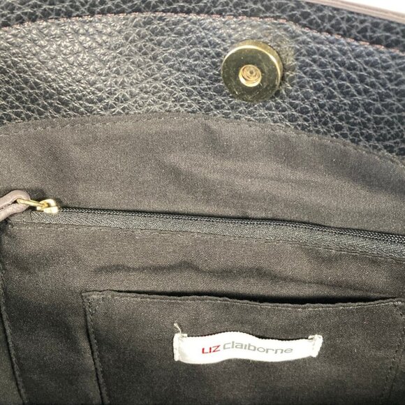 Liz Claiborne Marina‎ Shopper Tote Handbag Black Pebbled Faux Leather Two Straps - Picture 6 of 13